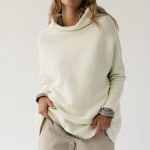 Free People Ottoman Slouchy Tunic Sweater Ivory Small Oversized Ribbed